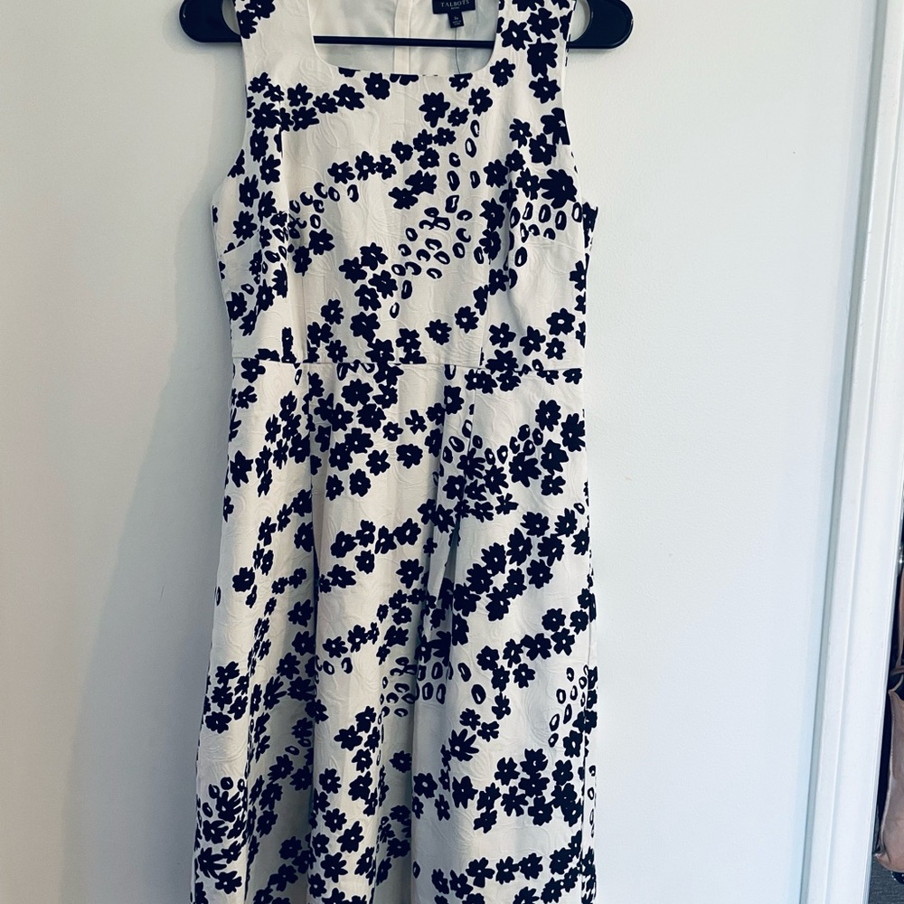 Talbots Black and White Floral Midi Dress, Size 2P, New with Tags!